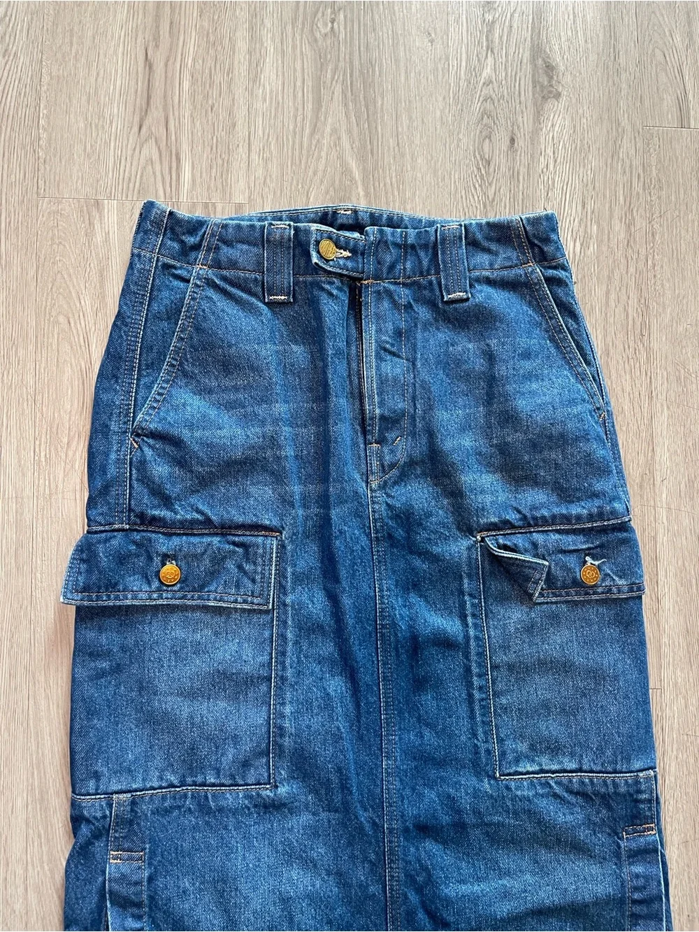 MOTHER Dark Blue Denim Maxi Skirt with Cargo Details - Picture 3 of 12